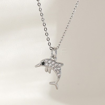Ocean Summer Brass Pave Clear Cubic Zirconia Pendant Necklaces FS-WG82AA1-11-1