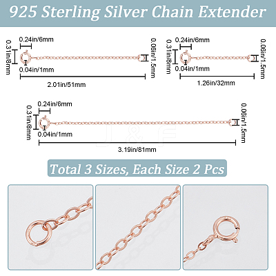 6Pcs 3 Style 925 Sterling Silver Cable Chain Extender FIND-BBC0003-30-1
