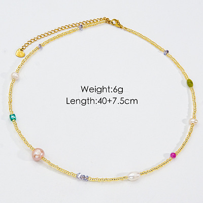 Handmade Natural Pearl & Dyed Jade & Glass Beaded Necklace JR6200-2-1