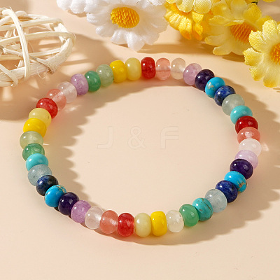 Bohemian Rainbow Mixed Gemstone Rondelle Beaded Stretch Bracelets for Women AG7128-1