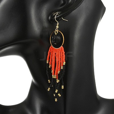 Halloween Glass Seed Tassel Earring for Women EJEW-MZ00798-1