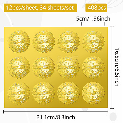 34 Sheets Self Adhesive Gold Foil Embossed Stickers DIY-WH0509-029-1