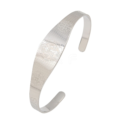 Saint Benedict Religion 304 Stainless Steel Cuff Bangles for Women LS-BJEW-S181-01P-1