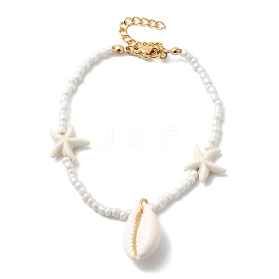 Couch Shell Shape & Starfish Shell Charm Bracelets BJEW-F520-04G-1