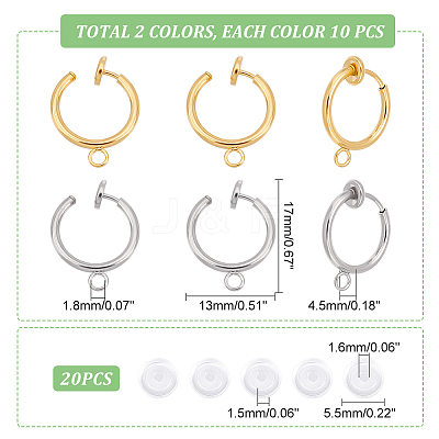 20Pcs 2 Colors 304 Stainless Steel Clip-on Earring Findings STAS-UN0039-97-1