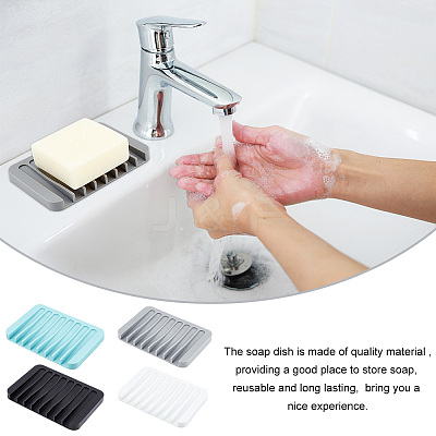 AHADEMAKER 4Pcs 4 Colors Silicone Self Draining Soap Dish Holder AJEW-GA0004-79-1