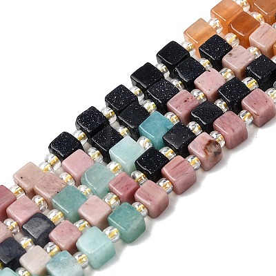 Synthetic Blue Goldstone & Natural Tiger Eye & Red Aventurine & Rhodonite & Dyed White Jade & Chinese Southern Jade Beads Strands G-H333-03C-1
