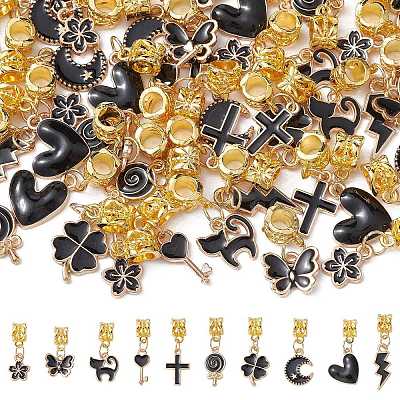 50Pcs 10 Styles Alloy Black Enamel European Dangle Charms PALLOY-CJ0002-79-1
