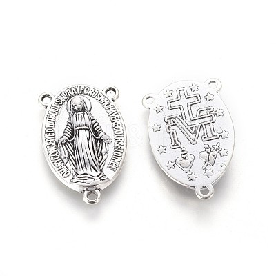 Holy Oval Carved Virgin Mary Tibetan Style Alloy Chandelier Component Links TIBEP-LF0961YKG-AS-LF-1