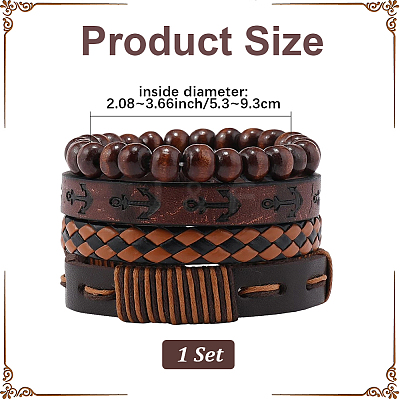 4Pcs 4 Styles PU Imitation Leather Braided Bracelets Sets BJEW-CL0001-13C-1
