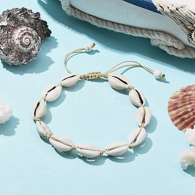 Natural Shell Braided Bead Anklet with Synthetic Turquoise Beads AJEW-AN00561-01-1