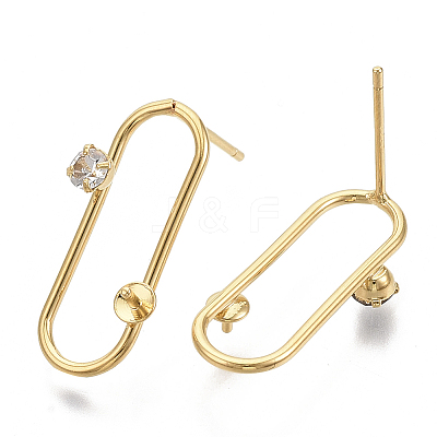 Brass Micro Pave Clear Cubic Zirconia Stud Earring Findings KK-N230-10-NF-1