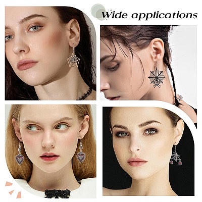 6 Pairs 6 Styles Halloween Spider Web & Heart with Evil Eye Alloy Enamel Dangle Earrings for Women EJEW-SC0001-37-1