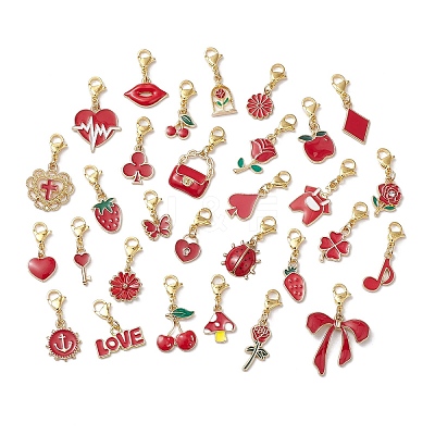 Valentine's Day Alloy Enamel Pendant Decorations HJEW-JM02938-03-1