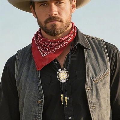 Cowboy Western Alloy Horseshoes & Letter Pendant Bolo Tie Necklaces NJEW-WH20014-02H-1