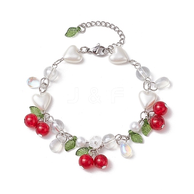 304 Stainless Steel Acrylic Charm Bracelets for Women BJEW-JB11583-1