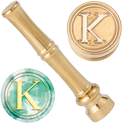 1Pc Golden Tone Brass Wax Seal Stamp Head with Bamboo Stick Shaped Handle STAM-CP0001-04H-1