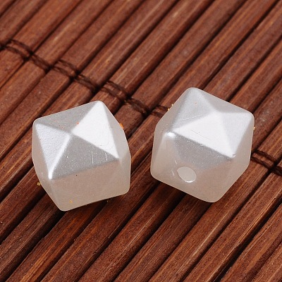 Faceted Cube Imitation Pearl Acrylic Beads OACR-L004-3294-1
