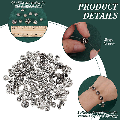 100Pcs 10 Styles Tibetan Silver Beads FIND-FG0003-84-1