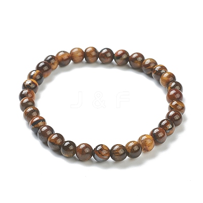 Natural Tiger Eye Beaded Stretch Bracelets X-BJEW-D446-B-32-1