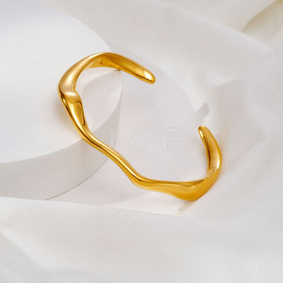 304 Stainless Steel Textured Wave Open Cuff Bangles for Women NJ1882-1