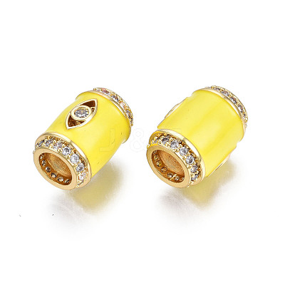Brass Micro Pave Clear Cubic Zirconia Eye European Beads with Enamel ZIRC-N039-220E-1