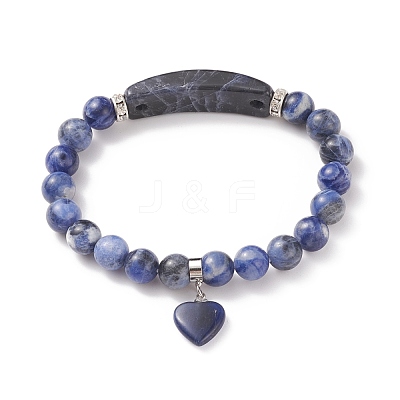 Natural Sodalite Beads Charm Bracelets BJEW-K164-B02-1