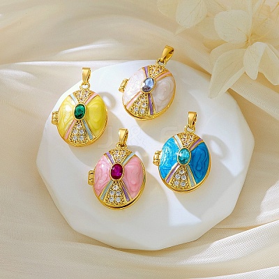 Brass Enamel Locket Pendants KK-F923-01G-1