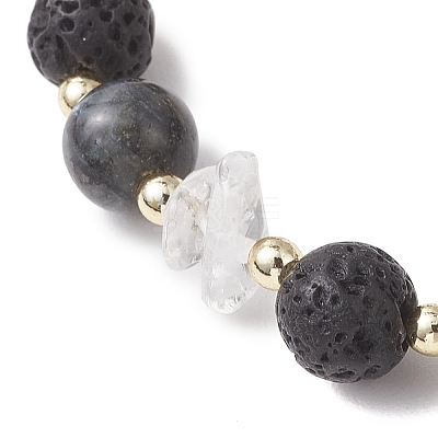 Natural Quartz Crystal & Lava Rock & Larvikite Stretch Bracelets for Women BJEW-JB13188-1