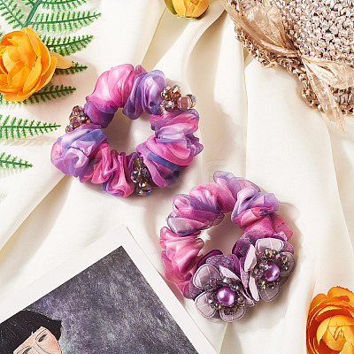 2Pcs 2 Colors Chic Solid Color French Satin Pigtail Hair Tie for Elegant Hairstyles OHAR-TA0001-10A-1