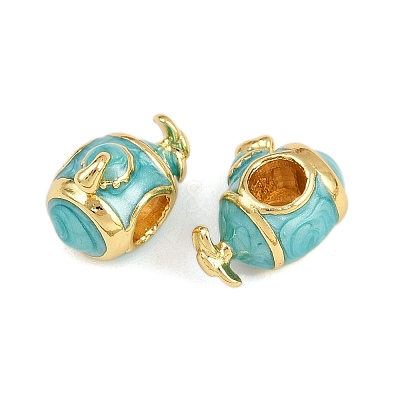 Brass European Enamel Beads KK-D421-09G-1
