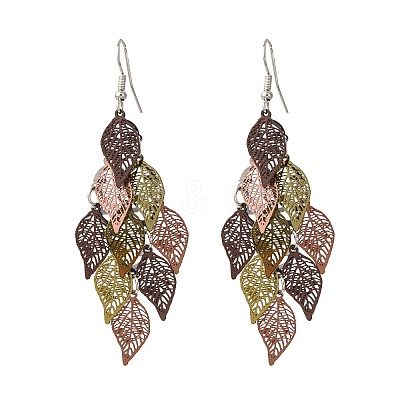 430 Stainless Steel Leaf Dangle Earrings EJEW-A137-10P-02-1