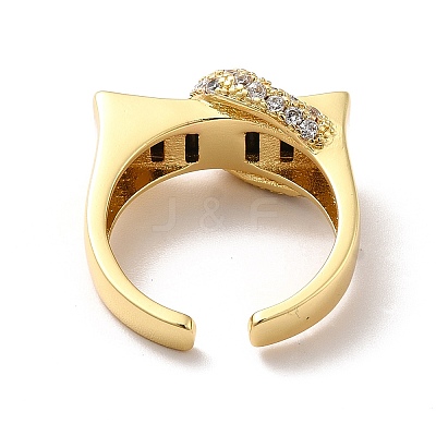 Cubic Zirconia Rectangle with Moon Open Cuff Ring RJEW-C041-06G-01-1