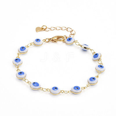 Brass Enamel Evil Eye Link Bracelets BJEW-JB06179-1