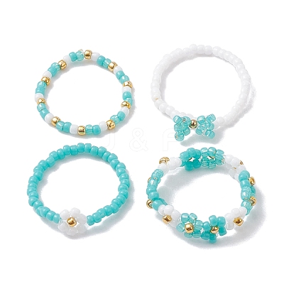 4Pcs 4 Style Glass Seed Beaded Stretch Finger Rings RJEW-JR00661-01-1