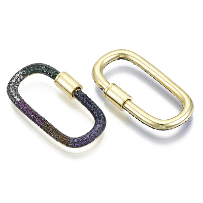 Brass Micro Pave Cubic Zirconia Screw Carabiner Lock Charms ZIRC-N039-008B-NF-1