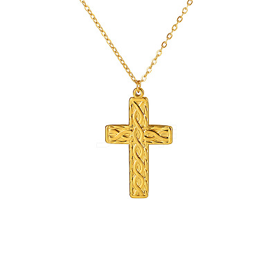 304 Stainless Steel Textured Religion Cross Pendant Necklaces WG0F8DA-01-1