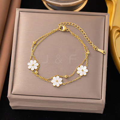 304 Stainless Steel with Acrylic Flower Charm Anklets AJEW-Z044-01G-1