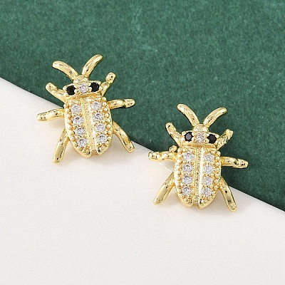 Brass Micro Pave Clear Cubic Zirconia Stud Earrings EJEW-F400-03D-G-1