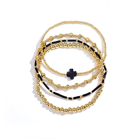 4Pcs Gothic Brass Cross Stretch Bracelet Sets YK6983-1-1