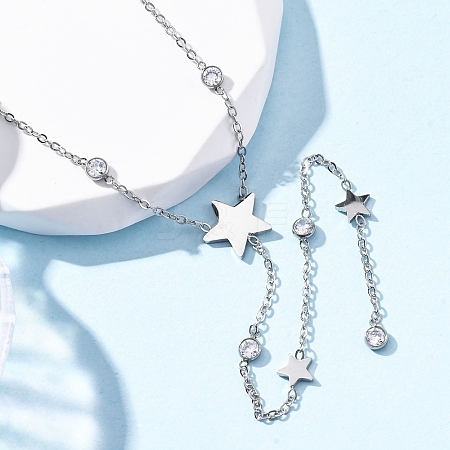 304 Stainless Steel Crystal Rhinestone Star Lariat Necklaces NJEW-R026-15P-1