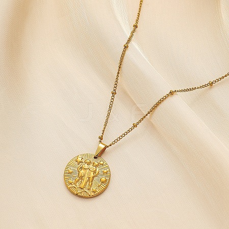 Constellation Coin Stainless Steel Pendant Necklace for Women PW-WG95399-07-1