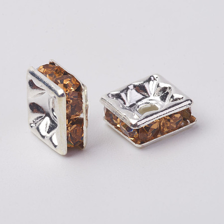 Brass Rhinestone Spacer Beads RB-A013-6x6-14S-1