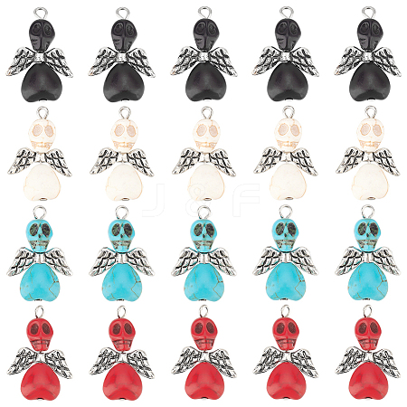 DICOSMETIC 40Pcs 4 Colors Halloween Dyed Synthetic Turquoise Pendants G-DC0001-07-1