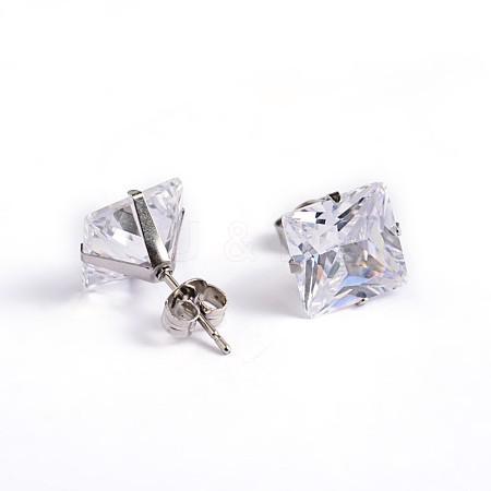Square Cubic Zirconia Stud Earrings X-EJEW-H306-09P-3mm-1