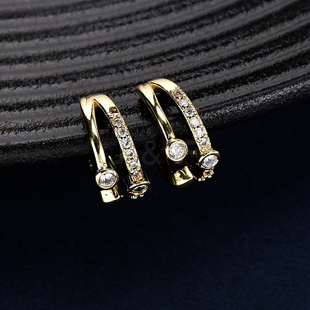 Brass Micro Pave Clear Cubic Zirconia C-Shaped with Heart Cuff Earrings EJEW-D328-05G-02-1