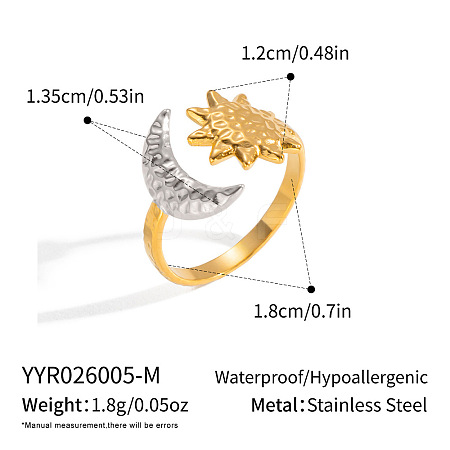 304 Stainless Steel Sun Moon Cuff Rings for Women ZT0112-2-1