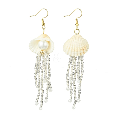 Natural Clam Shell Imitation Pearl Dangle Earrings EJEW-MZ00231-01-1