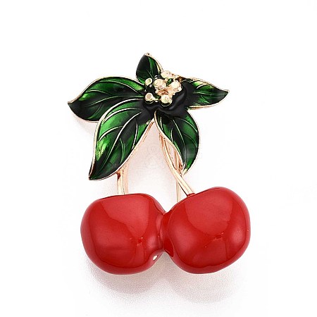 Cherry & Leaf Alloy Enamel Lapel Pins for Backpack Clothes JEWB-N009-02KCG-1