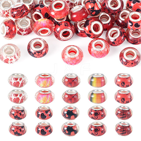 30Pcs Printed Transparent Resin European Beads RESI-TADJ0001-03G-1